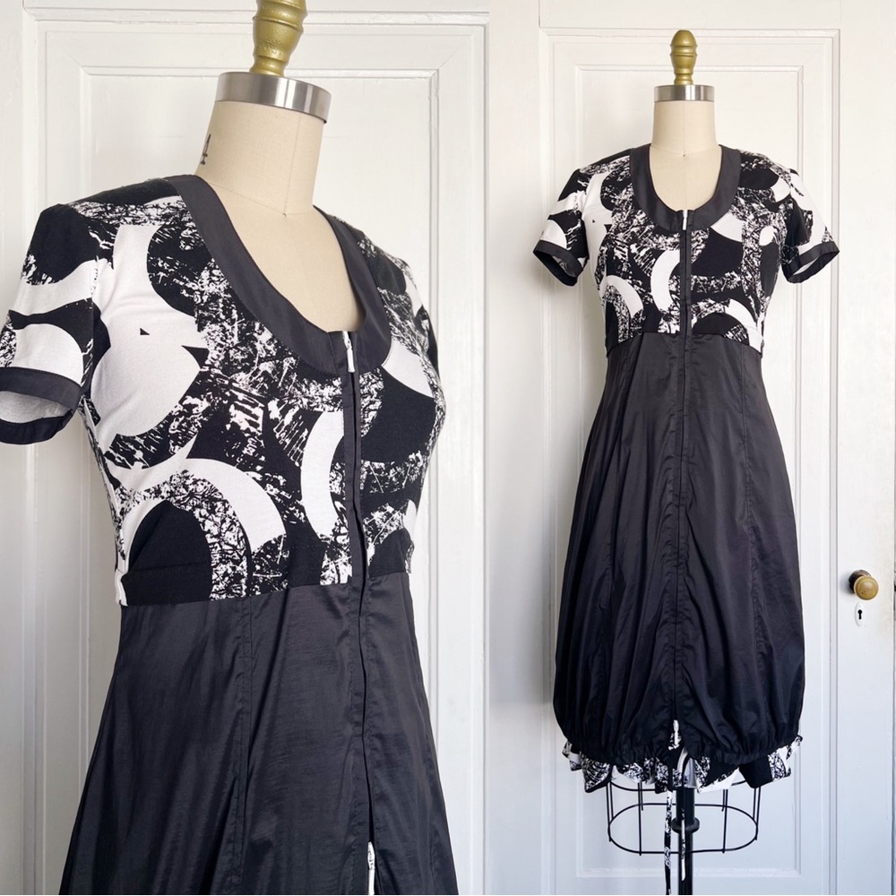 vintage • Joseph Ribkoff black & white bubble hem midi dress 80s 90s designer